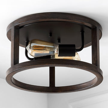 Atelier 12.75" Iron Rustic Industrial LED Flush Mount - JONATHAN Y
